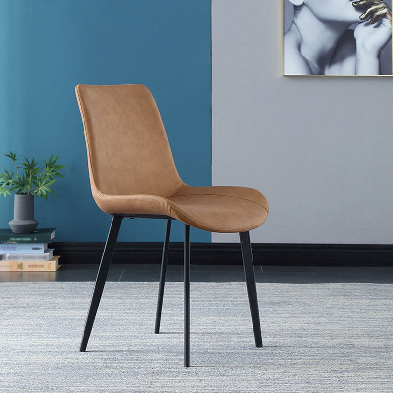 Contemporary Home Leather Side Chair Solid Back Dining Chair with Black Legs