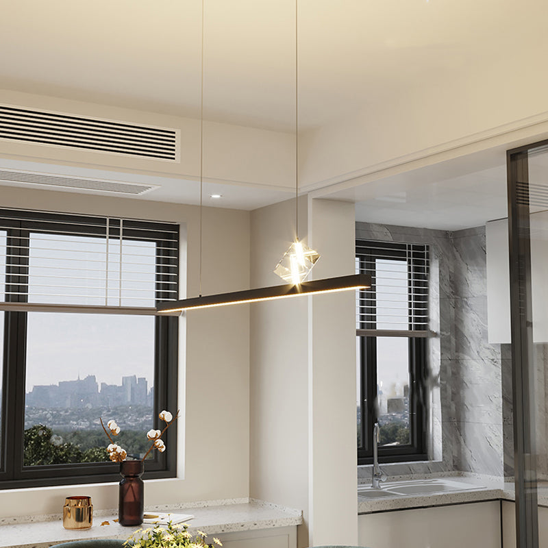 1 Light Linear Island Light Fixtures Modernism Crystal Island Pendant Lights for Kitchen
