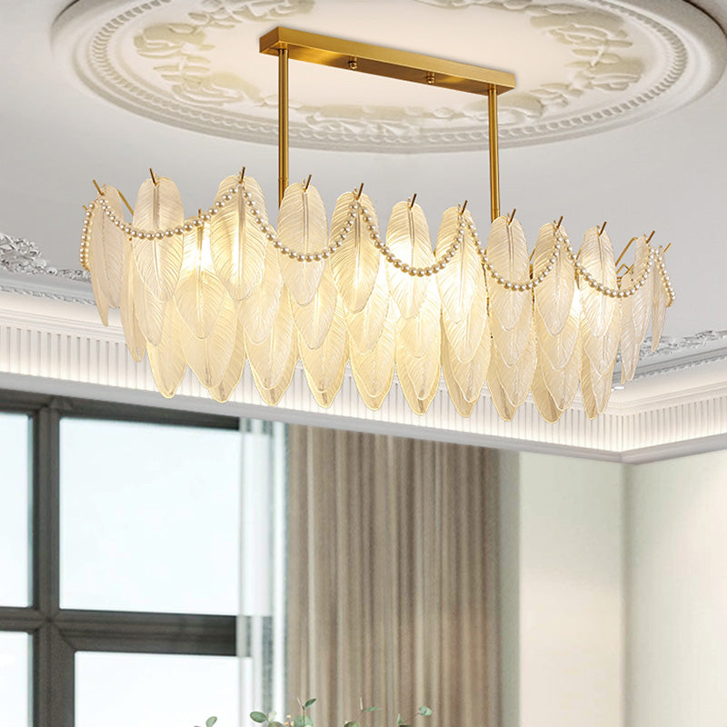 Feather-Shaped Island Light Fixtures Modernism Glass Island Pendant Lights in White Finish