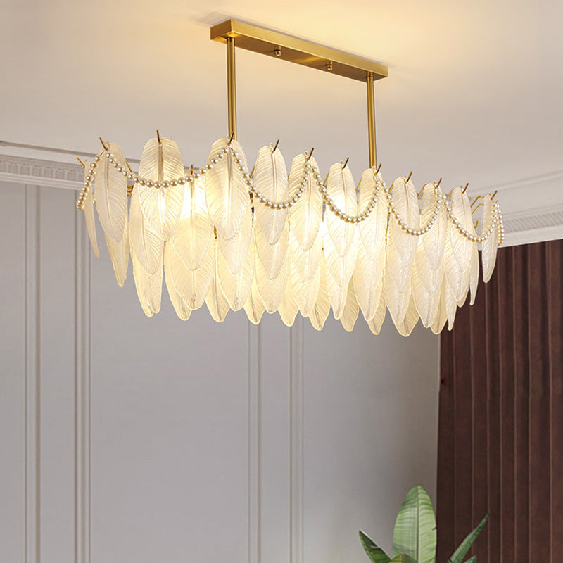 Feather-Shaped Island Light Fixtures Modernism Glass Island Pendant Lights in White Finish