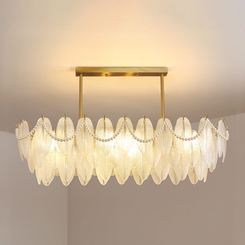 Feather-Shaped Island Light Fixtures Modernism Glass Island Pendant Lights in White Finish