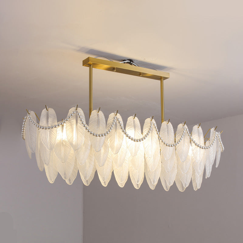 Feather-Shaped Island Light Fixtures Modernism Glass Island Pendant Lights in White Finish