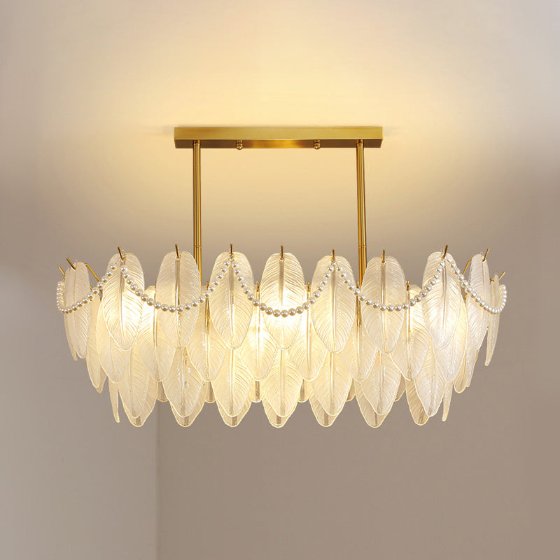 Feather-Shaped Island Light Fixtures Modernism Glass Island Pendant Lights in White Finish