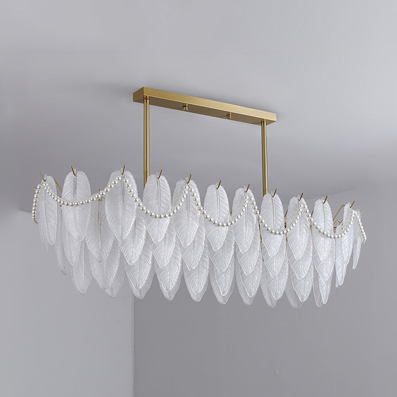 Feather-Shaped Island Light Fixtures Modernism Glass Island Pendant Lights in White Finish