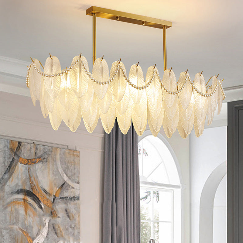 Feather-Shaped Island Light Fixtures Modernism Glass Island Pendant Lights in White Finish