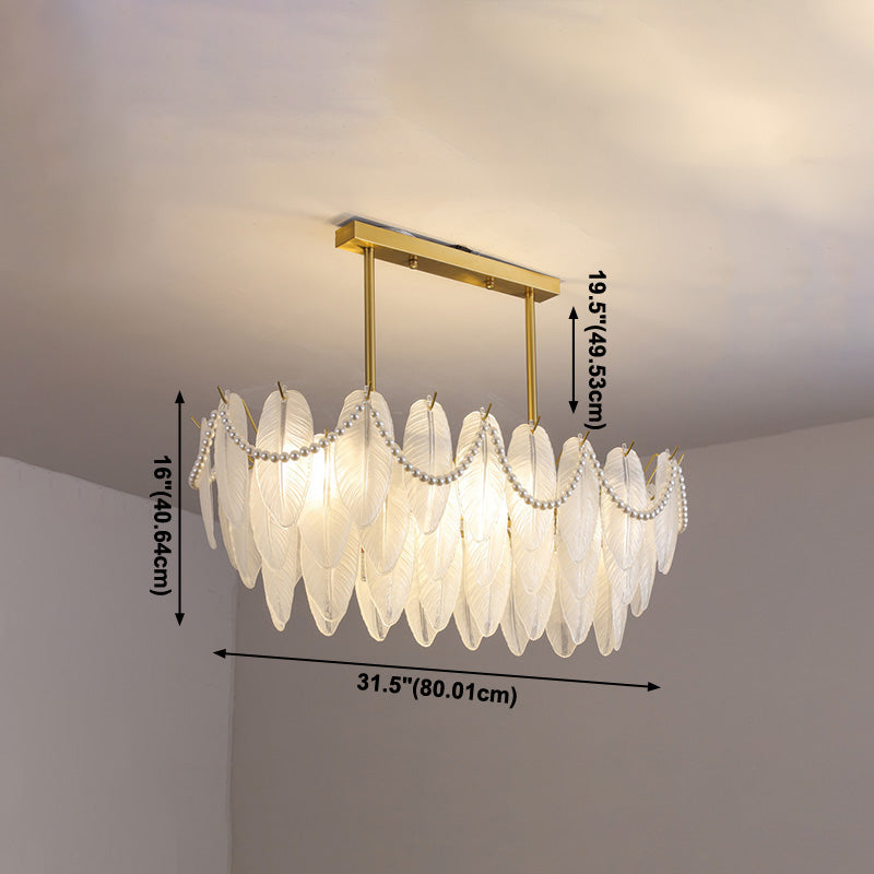 Feather-Shaped Island Light Fixtures Modernism Glass Island Pendant Lights in White Finish