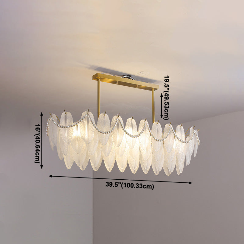 Feather-Shaped Island Light Fixtures Modernism Glass Island Pendant Lights in White Finish