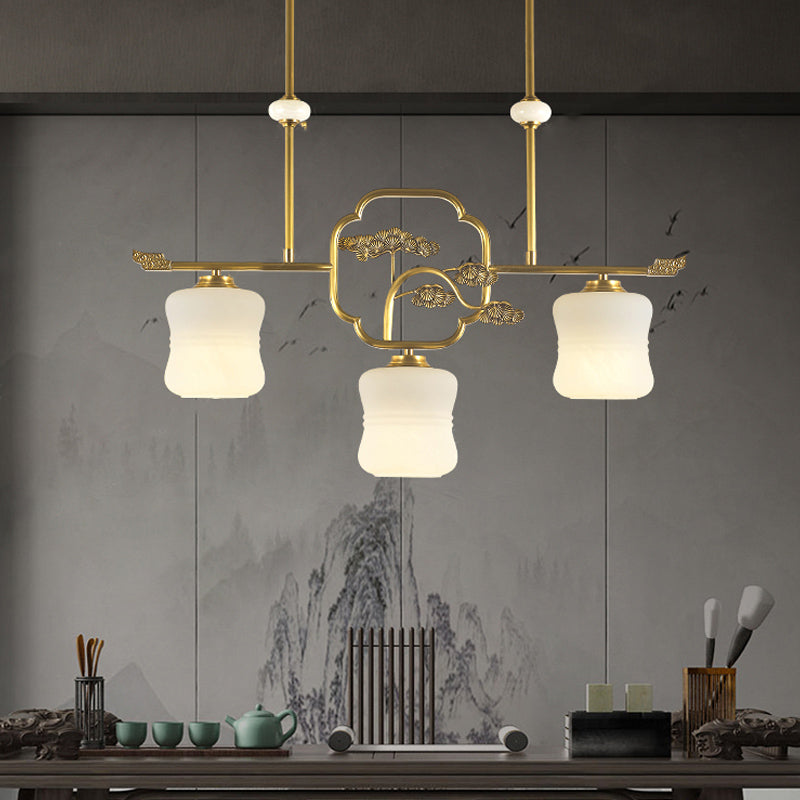 Accesorios de iluminación de la isla de cilindro modernos de vidrio blanco 3 iluminación colgante