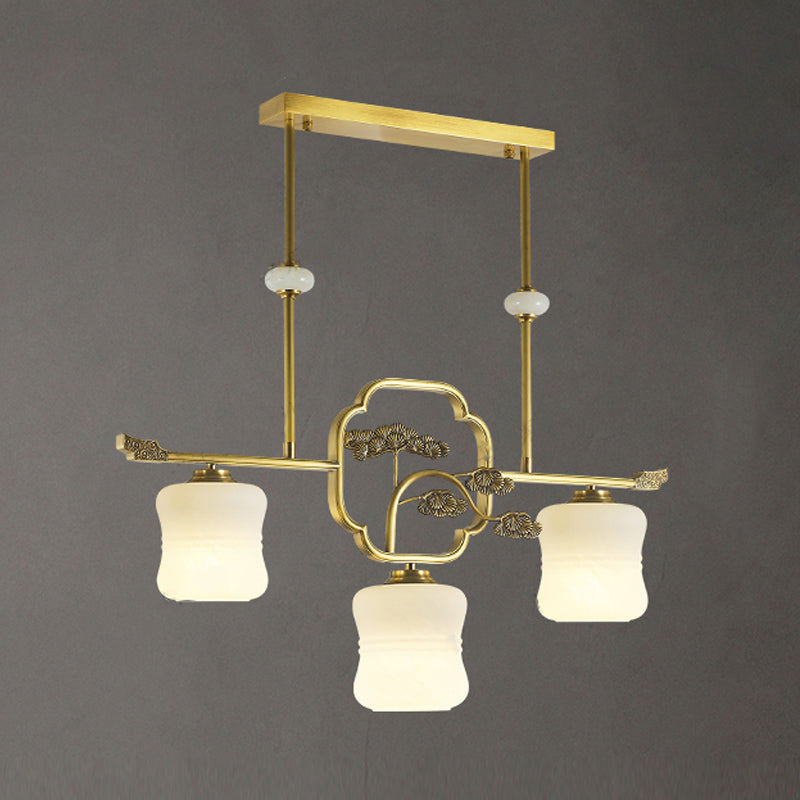 Accesorios de iluminación de la isla de cilindro modernos de vidrio blanco 3 iluminación colgante