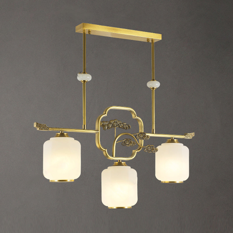 Accesorios de iluminación de la isla de cilindro modernos de vidrio blanco 3 iluminación colgante