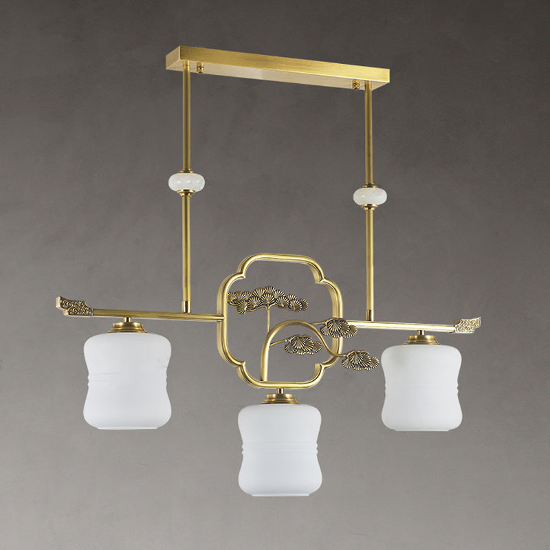 Accesorios de iluminación de la isla de cilindro modernos de vidrio blanco 3 iluminación colgante