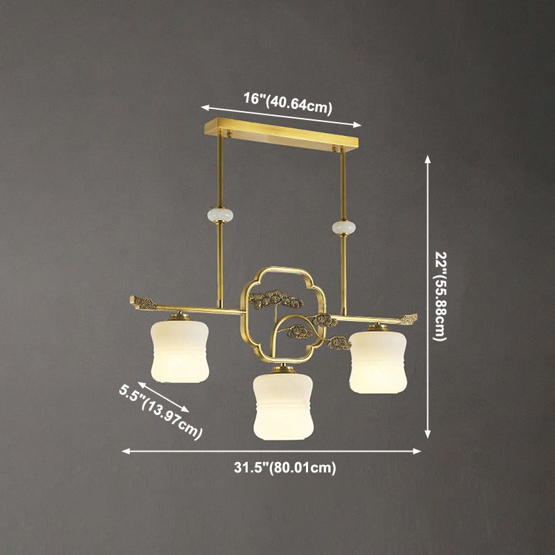 Accesorios de iluminación de la isla de cilindro modernos de vidrio blanco 3 iluminación colgante