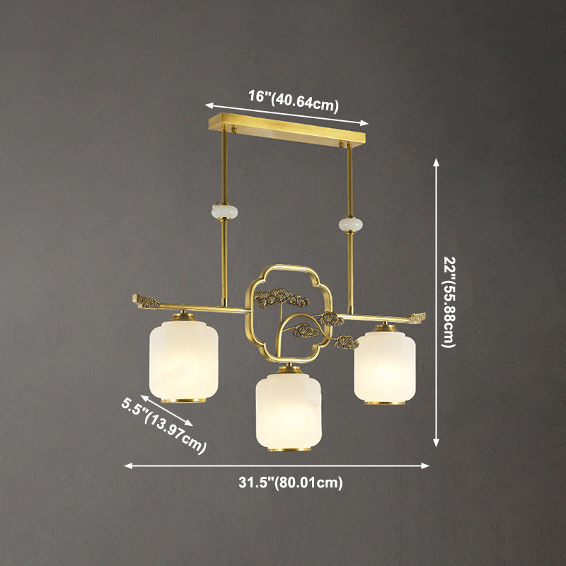 Accesorios de iluminación de la isla de cilindro modernos de vidrio blanco 3 iluminación colgante