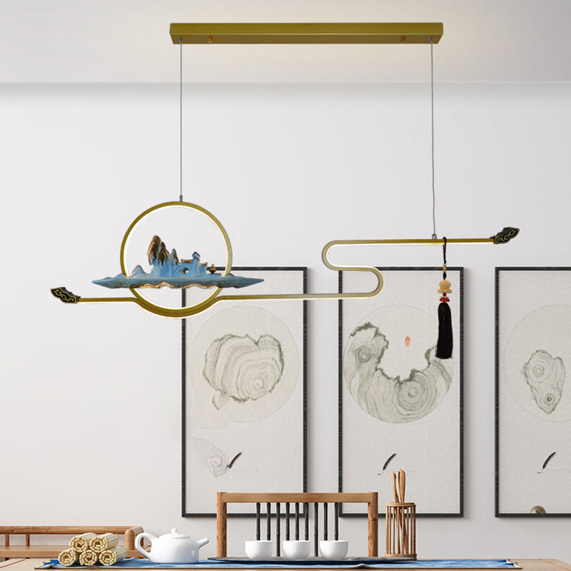 Accesorios de iluminación colgante lineal de 2 luces luces colgantes de sala de té modernas con sombra de metal