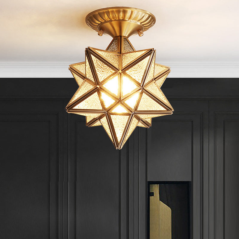 Glass Close to Ceiling Lamp Vintage-Style Brass Star Aisle Ceiling Lighting