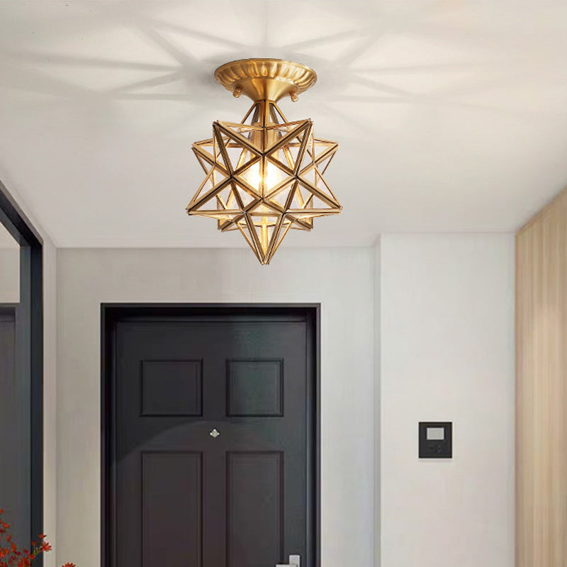 Lampe en verre proche du plafond, éclairage de plafond d'allée en étoile en laiton de style vintage