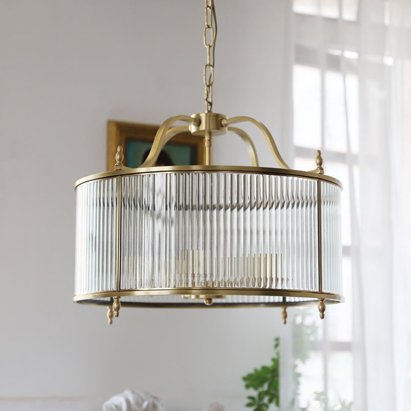 Cylinder Shade Hanging Light American Style Glass Pendant Light for Living Room