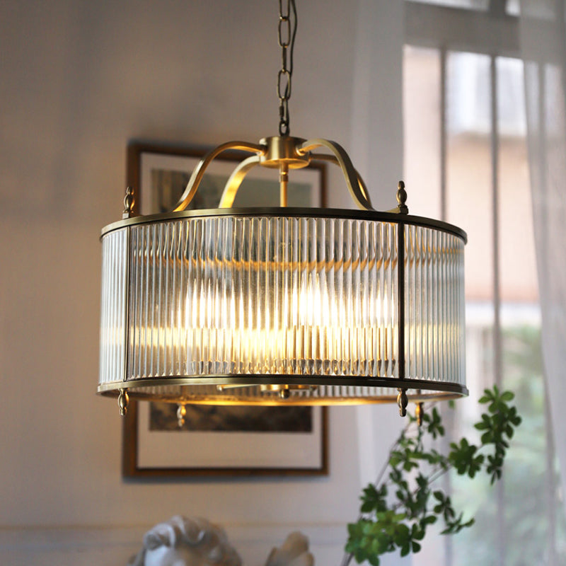 Cylinder Shade Hanging Light American Style Glass Pendant Light for Living Room