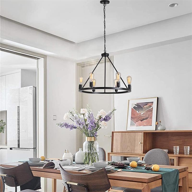 Living Room Chandelier Black Six Head Industrial Style Hanging Fixture