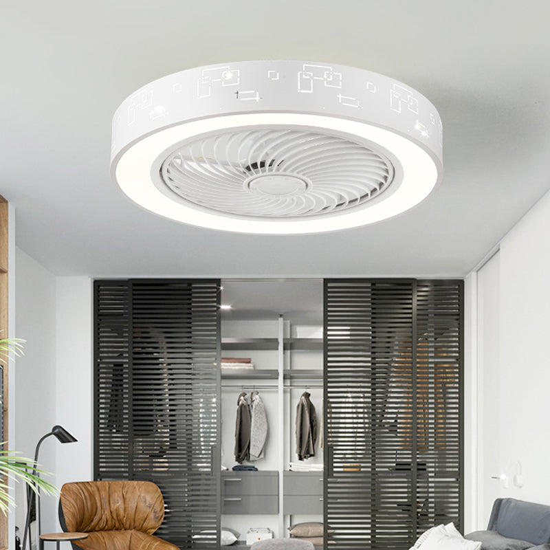 Lampada a ventola del soffitto in metallo nordico a filo arrotondato con lama di ventola di plastica