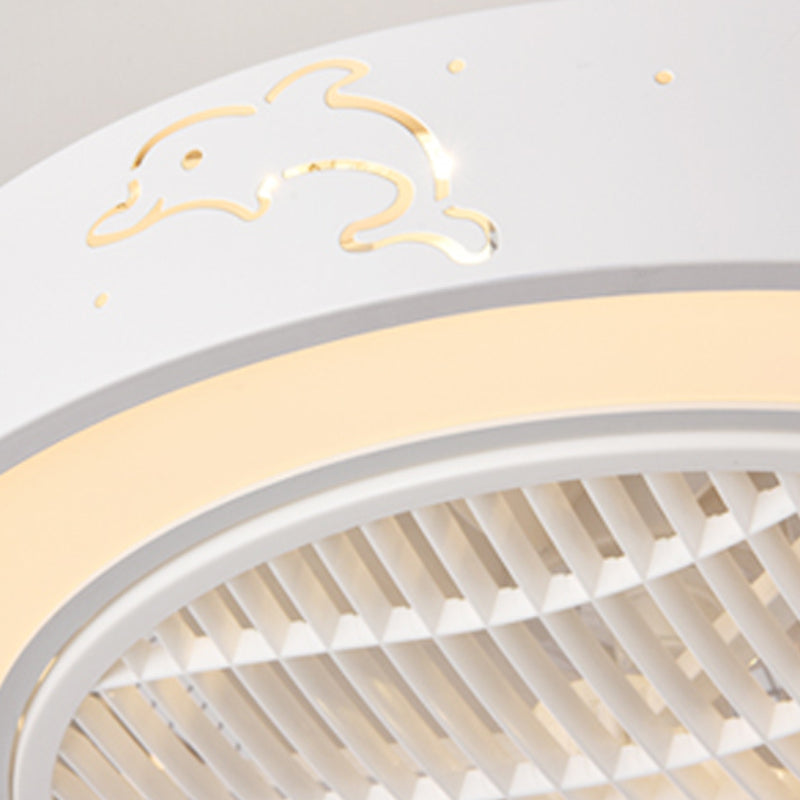Lampada a ventola del soffitto in metallo nordico a filo arrotondato con lama di ventola di plastica