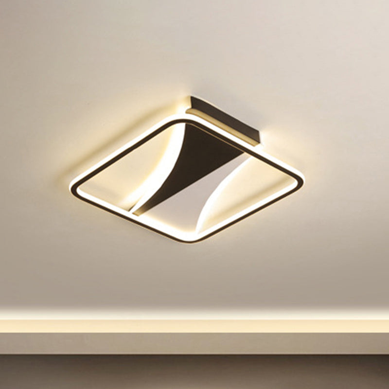 Plafonnier carré/rectangulaire moderne en acrylique noir et blanc, plafonnier LED pour chambre à coucher en blanc chaud/blanc, 16"/19,5"/23,5" W