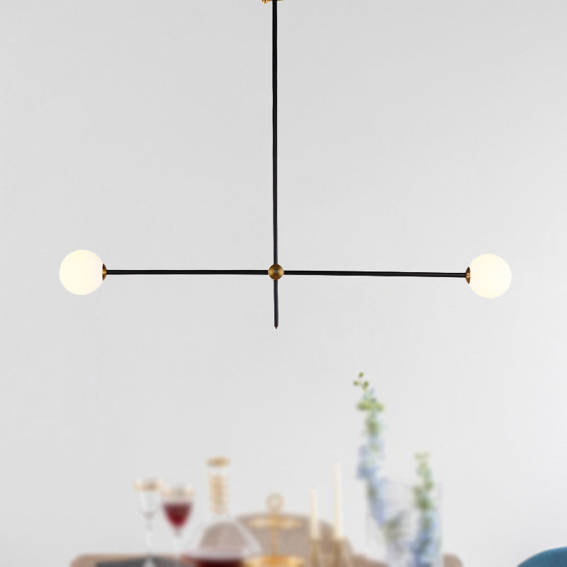 Modernist Exposed Ceiling Lamp Metallic 2/3 Lights Living Room Black Pendant Lighting with Opal Glass Ball Shade
