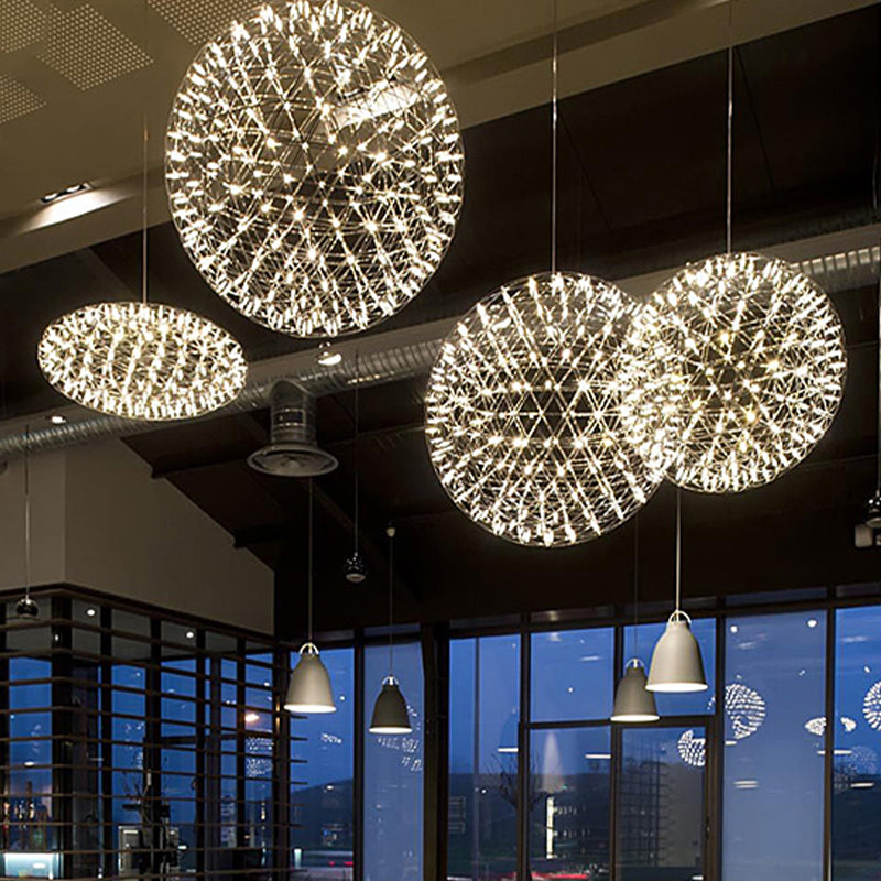 Stalen vuurwerk kroonluchter verlichting met een baanschaduw eigentijdse 8 "/12" dia led chromen plafondlamp