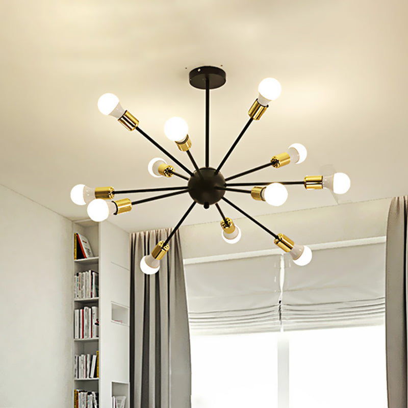 12 Lights Metal Ceiling Light Fixture Industrial Style Black Finish Sputnik Indoor Semi Flush Mount Lighting