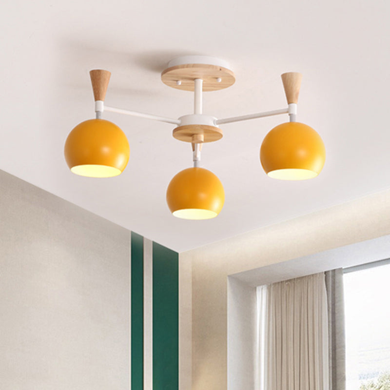 Macaron 3/6/8-Light Ceiling Lamp with Acrylic Shade Pink/Yellow/Blue Dome Semi Flush Pendant