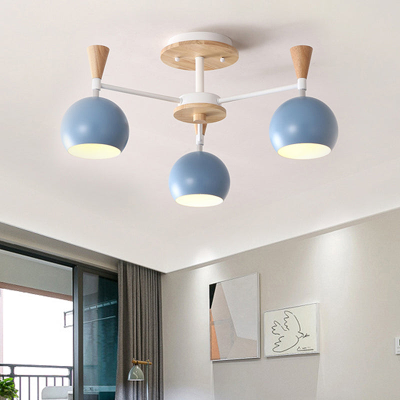 Macaron 3/6/8-Light Ceiling Lamp with Acrylic Shade Pink/Yellow/Blue Dome Semi Flush Pendant