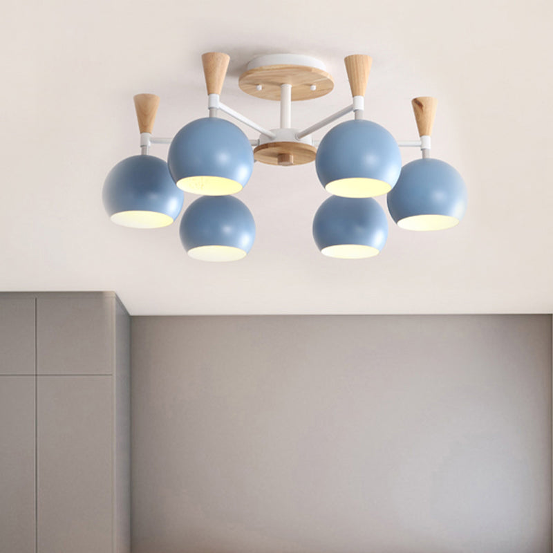 Macaron 3/6/8-Light Ceiling Lamp with Acrylic Shade Pink/Yellow/Blue Dome Semi Flush Pendant