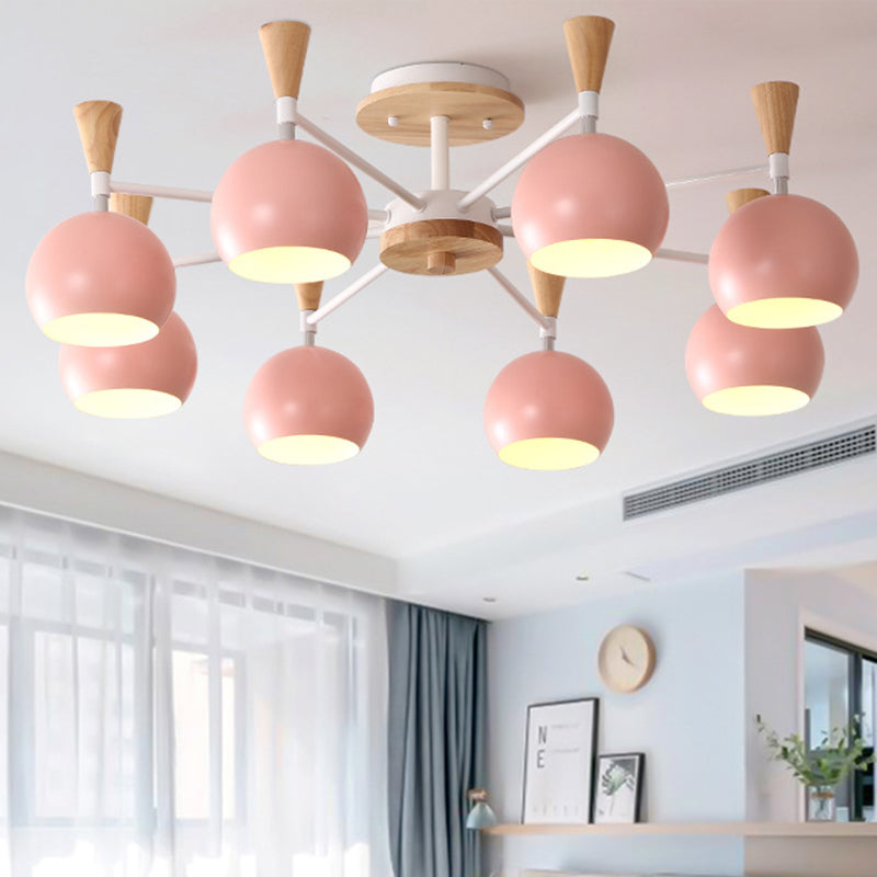 Macaron 3/6/8-Light Ceiling Lamp with Acrylic Shade Pink/Yellow/Blue Dome Semi Flush Pendant