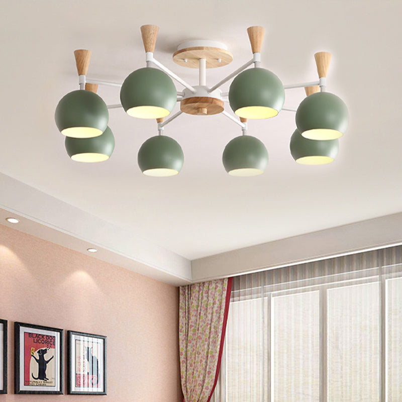 Macaron 3/6/8-Light Ceiling Lamp with Acrylic Shade Pink/Yellow/Blue Dome Semi Flush Pendant
