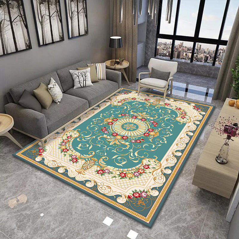 Red Medallion Rug Polyester Luxury Area Rug Non-Slip Backing Rug for Home Decor