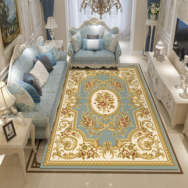 Red Medallion Rug Polyester Luxury Area Rug Non-Slip Backing Rug for Home Decor