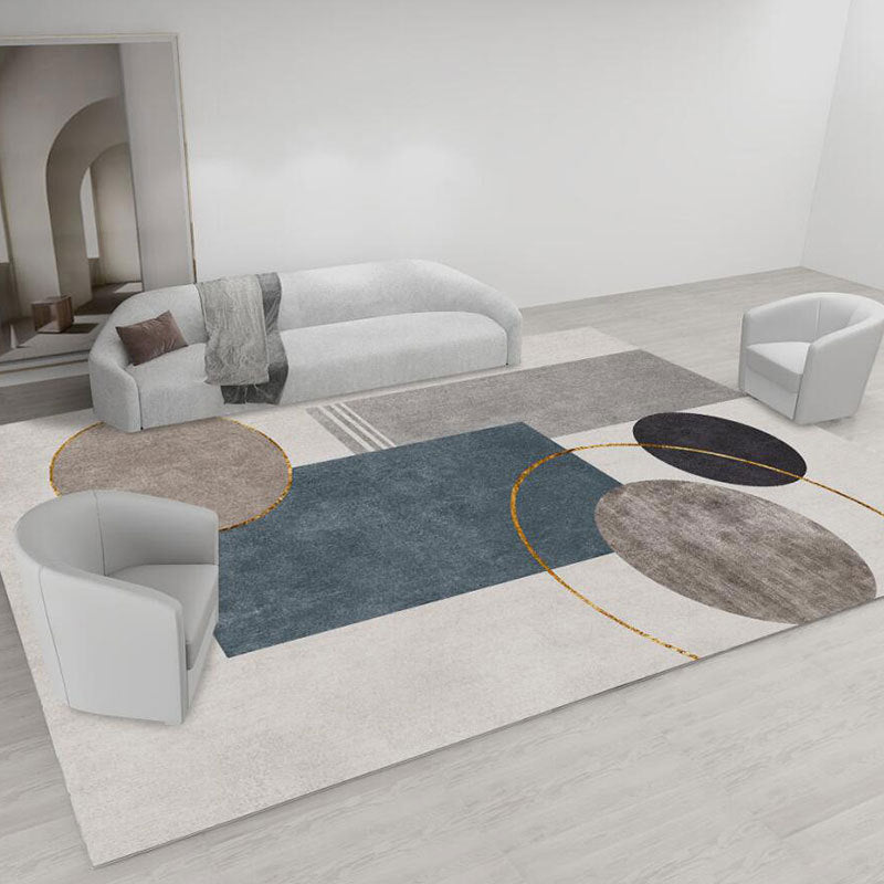 Blue Gray Modern Rug Polyester Print Indoor Rug Washable Rug for Living Room