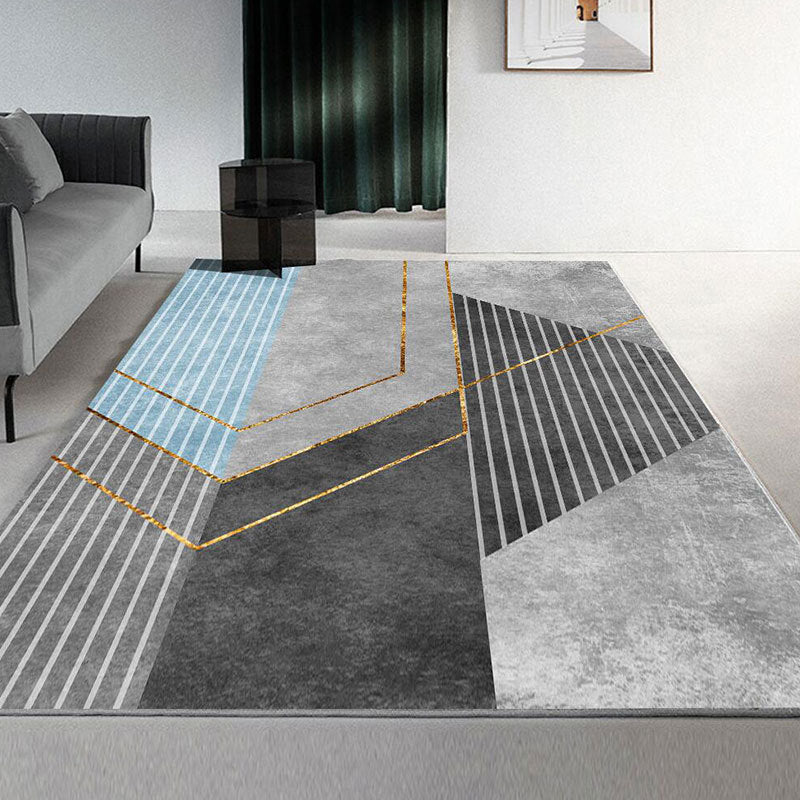 Blue Gray Modern Rug Polyester Print Indoor Rug Washable Rug for Living Room