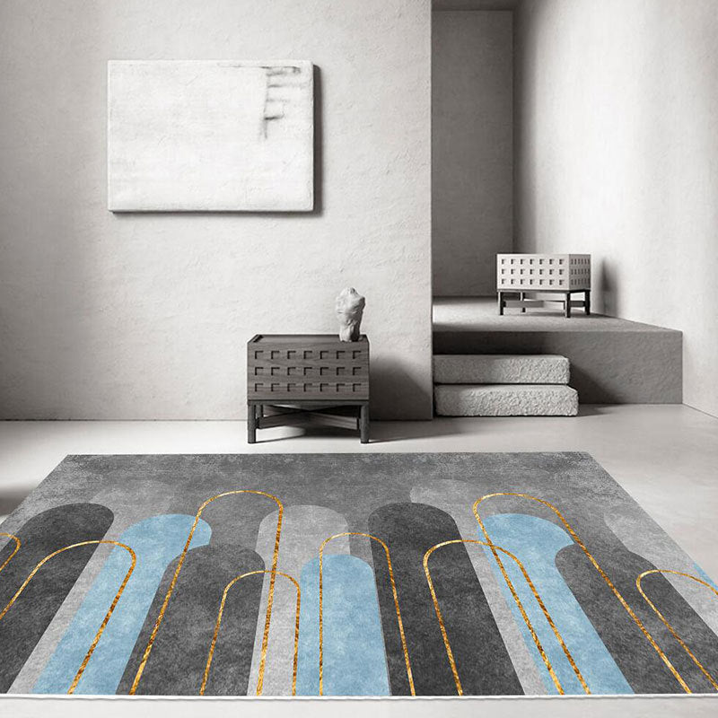 Blue Gray Modern Rug Polyester Print Indoor Rug Washable Rug for Living Room