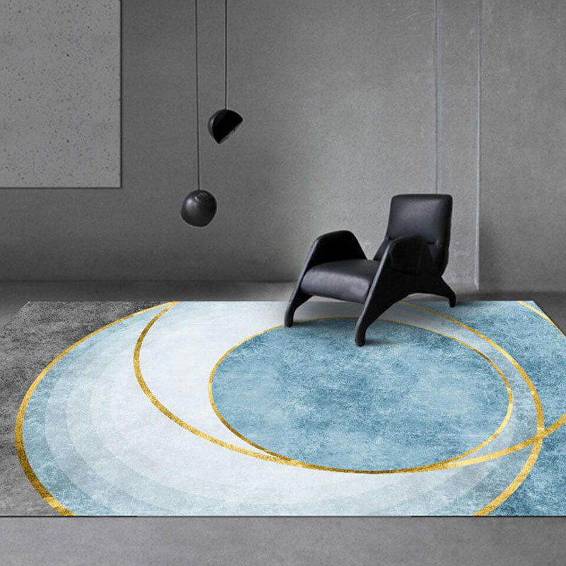 Blue Gray Modern Rug Polyester Print Indoor Rug Washable Rug for Living Room