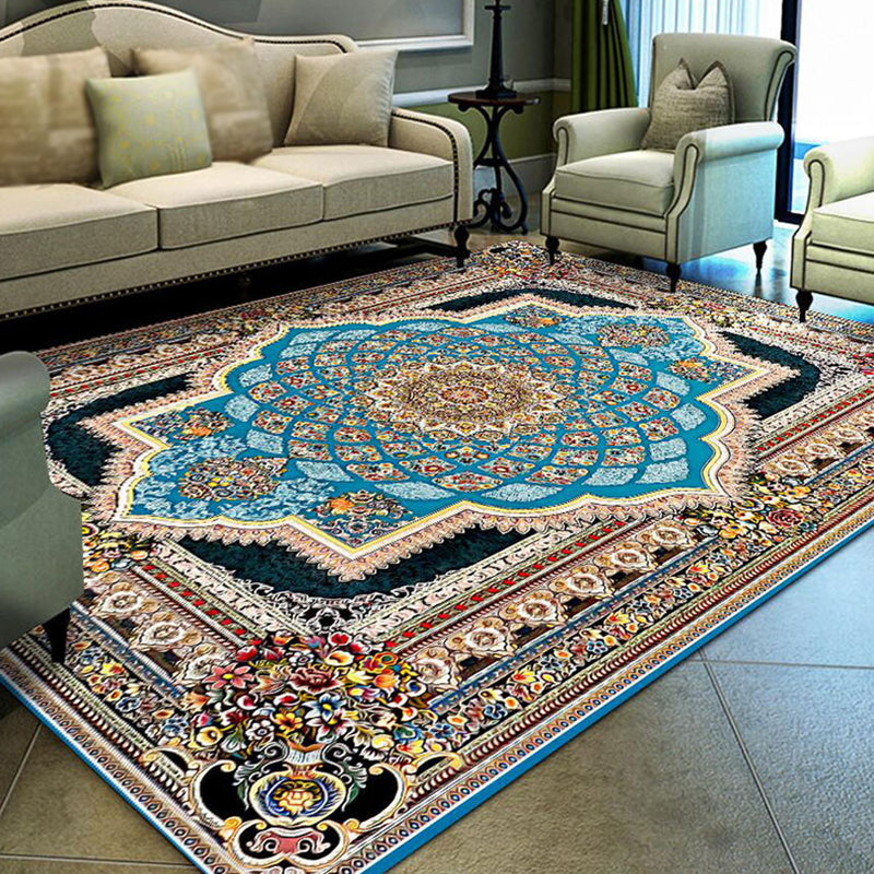 Red Bohemian Rug Polyester Graphic Rug Washable Rug for Living Room