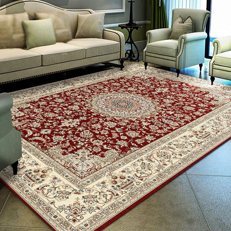 Red Bohemian Rug Polyester Graphic Rug Washable Rug for Living Room