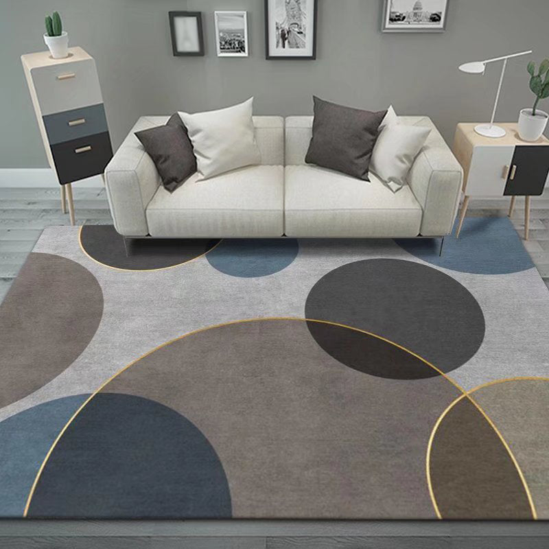 Grey Circle Carpet Polyester Modern Carpet Non-Slip Backing Carpet for Drawing Room