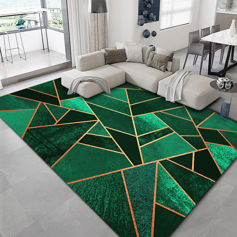Dark Green Pattern Carpet Polyester Modern Carpet Washable Area Carpet for Living Room
