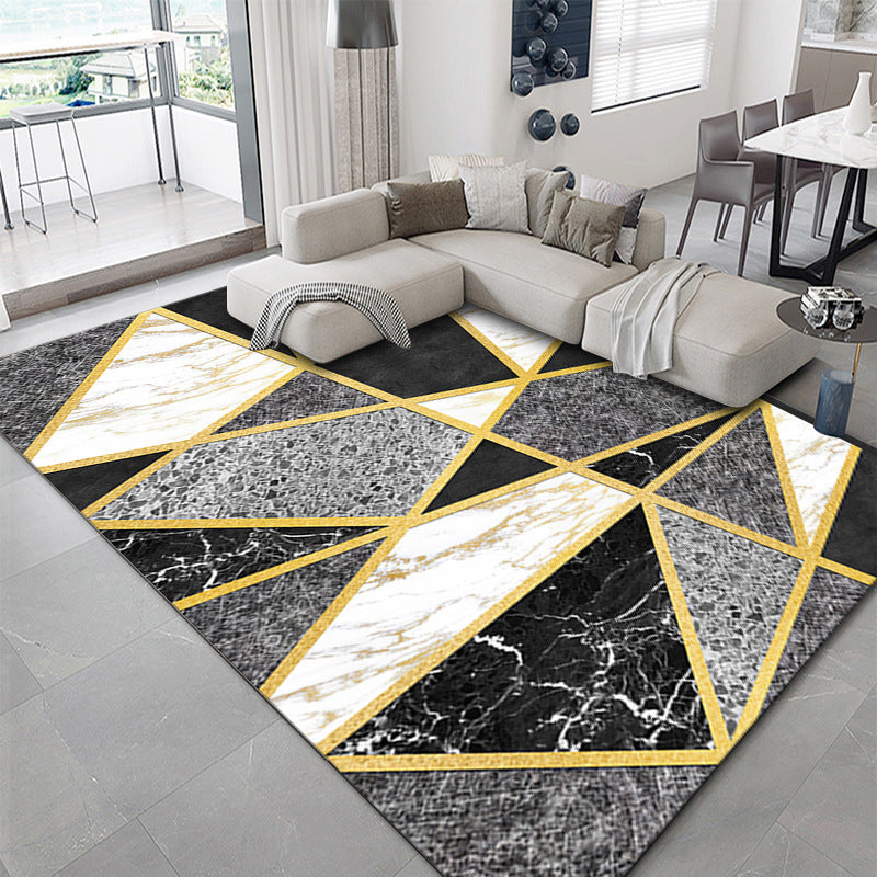 Dark Green Pattern Carpet Polyester Modern Carpet Washable Area Carpet for Living Room