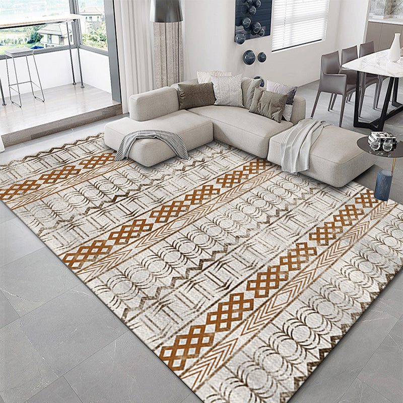 Dark Green Pattern Carpet Polyester Modern Carpet Washable Area Carpet for Living Room