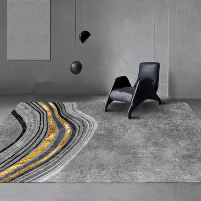 Grey Modern Rug Polyester Irregular Fringe Rug Washable Rug for Home Decor