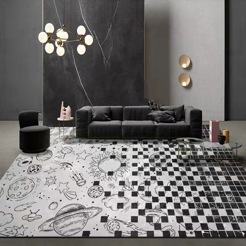 Grey Modern Rug Polyester Irregular Fringe Rug Washable Rug for Home Decor