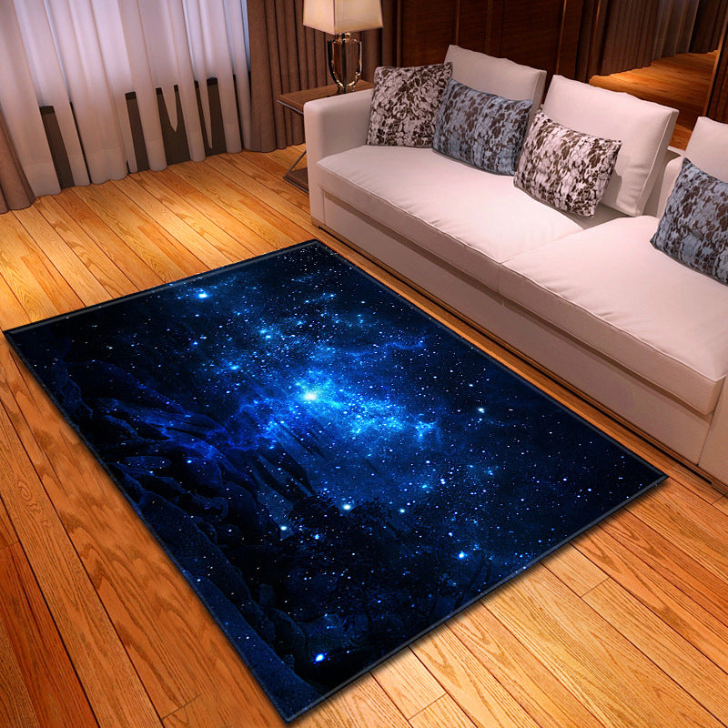 Black Starry Sky Rug Polyester Simple Rug Washbale Rug for Living Room