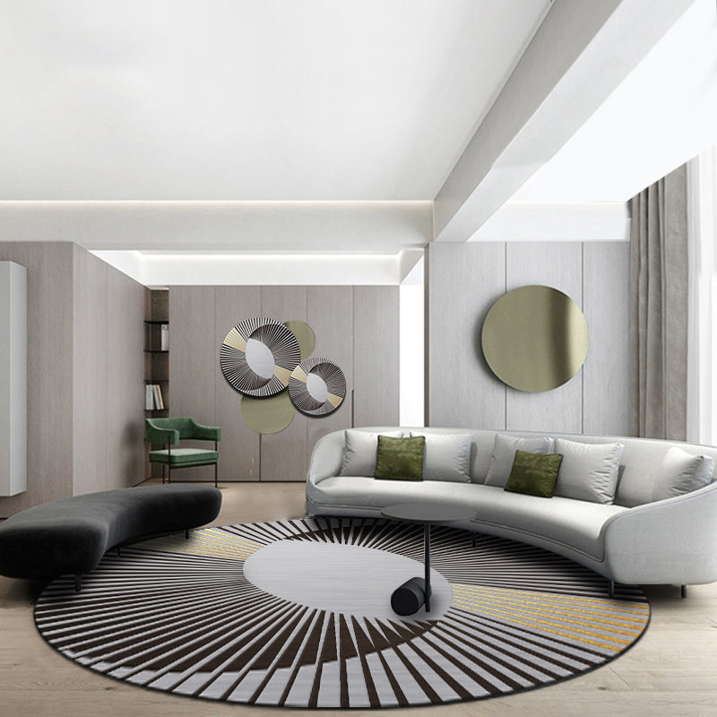 Black Modern Rug Polyester Straight Line Rug Washable Rug for Drawing Room